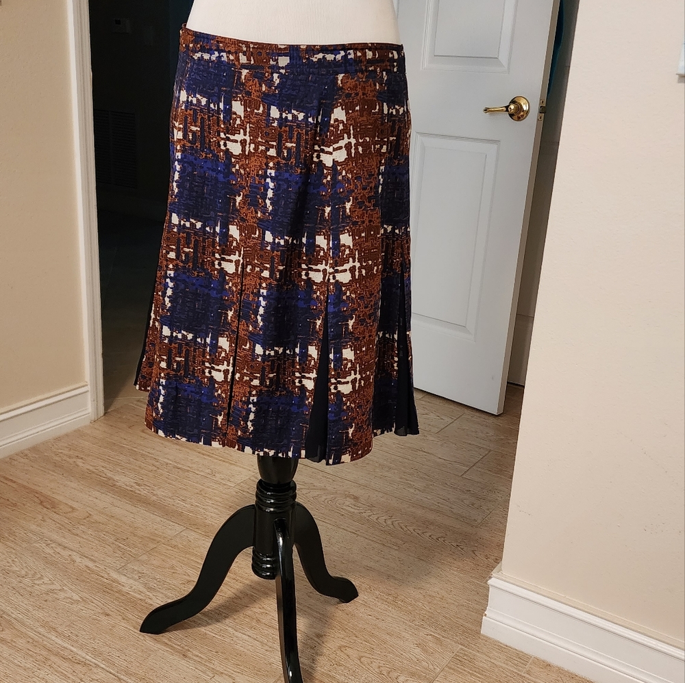 Tory Burch Abstract Blue and Brown A-Line Skirt